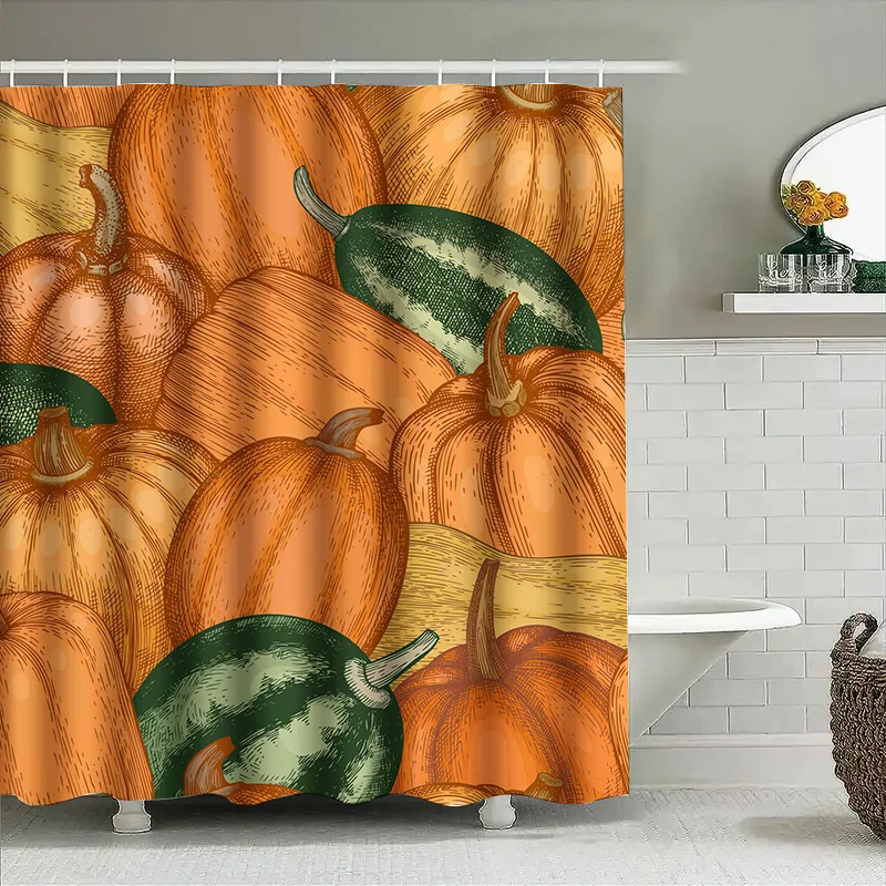 

Tuniu Pumpkin Pattern Shower Curtain Autumn Harvest Fall Decor Graphic Design Bathroom Decor