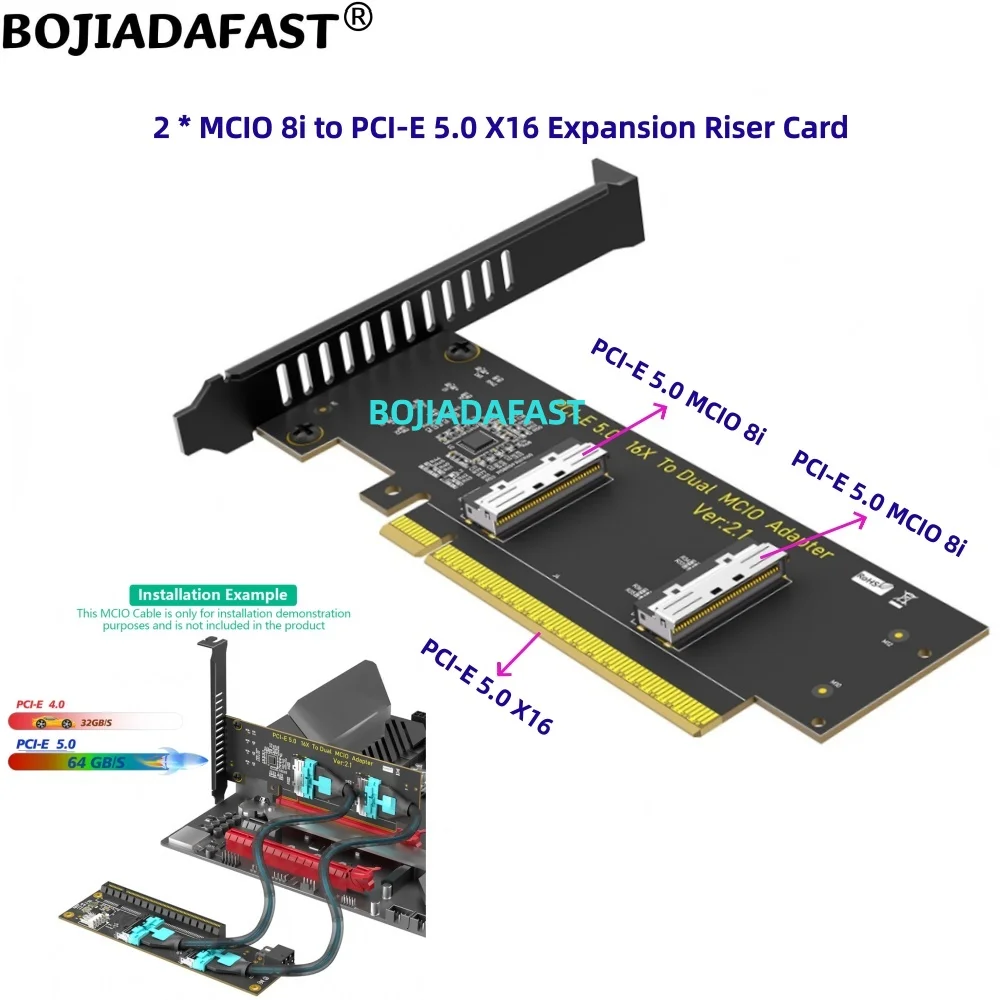 

PCIe X16 PCI-E 5.0 16X to 2 * MCIO (SFF-1016) 8i Connector Adapter Expansion Riser Card