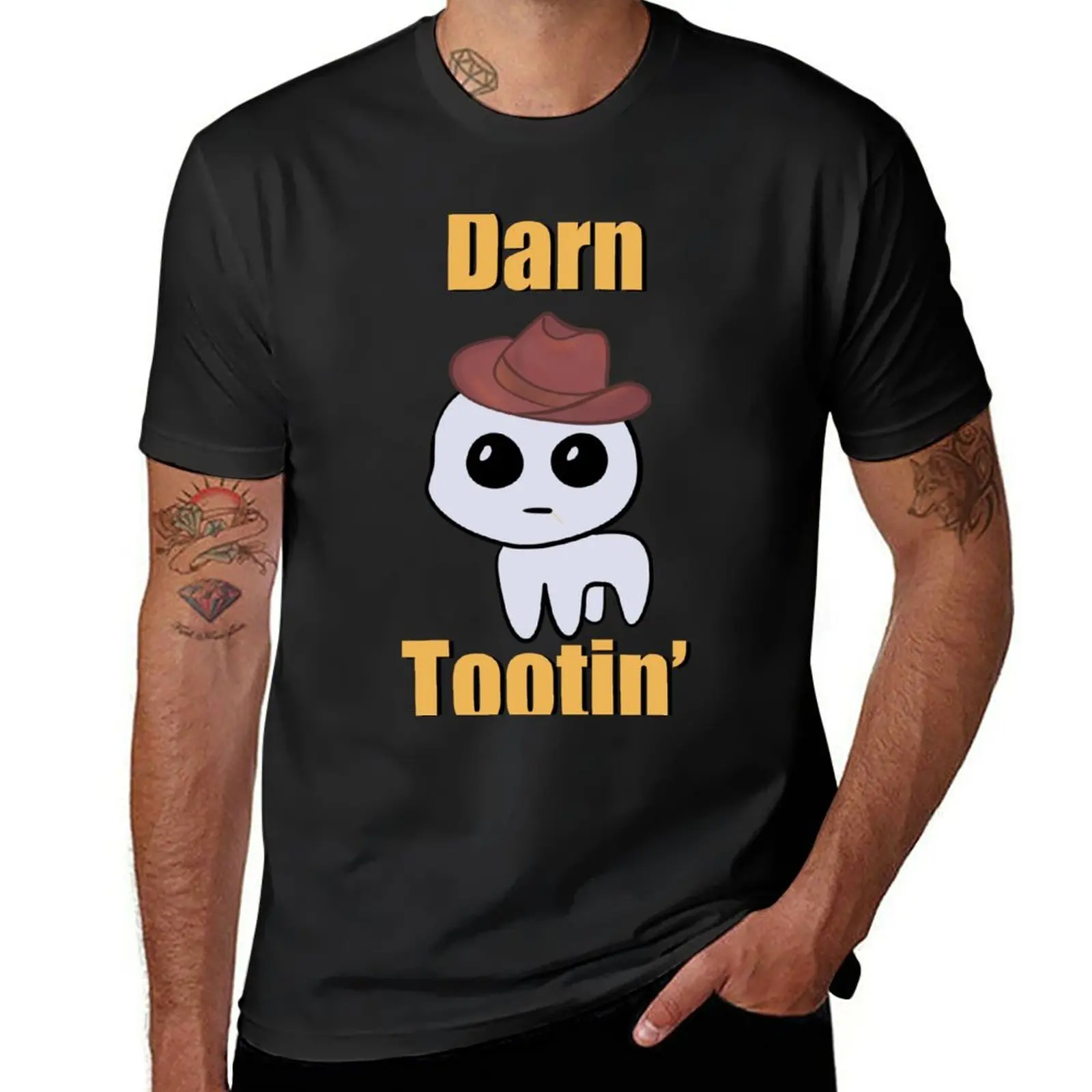 New Darn Tootin’ Text Autism Creature in a Cowboy Hat with Toothpick T-Shirt korean fashion summer tops mens graphic t-shirts