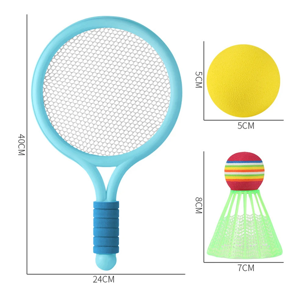 Raquetes de tênis infantis, bolas de treinamento macias, petecas de badminton, brinquedo esportivo interativo para família, suprimentos de jogos coloridos