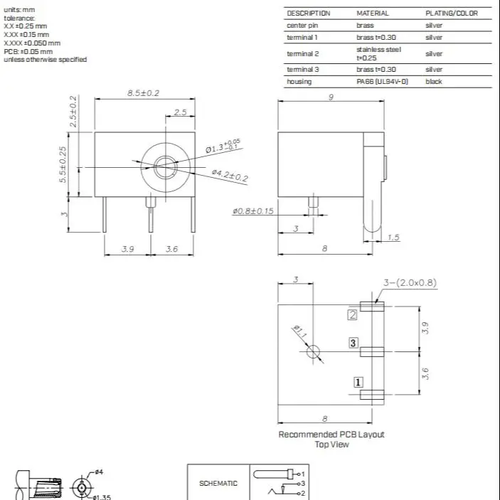 PJ-014D Right Angle DC Power Jack 1.3mm 2.5A 24V Through Hole Mount Industrial Connector ROHS for Power Tools Control Panels