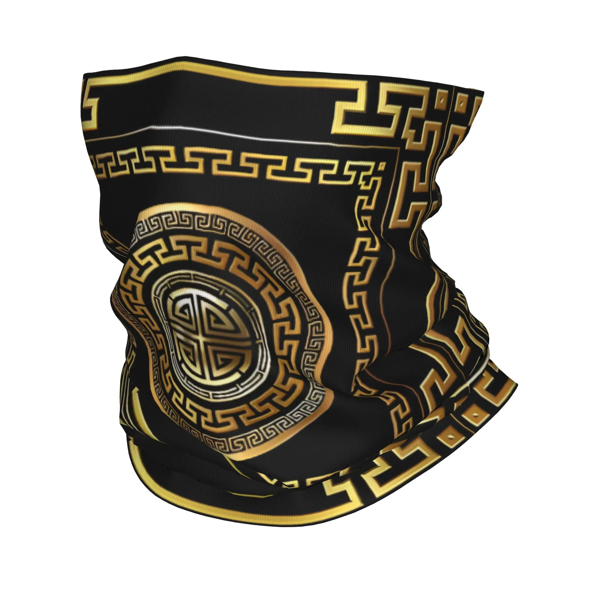 

Custom Greek Meander Neck Gaiter Men Women Windproof Winter Greek Key Geometric Motif Pattern Bandana Scarf for Hiking