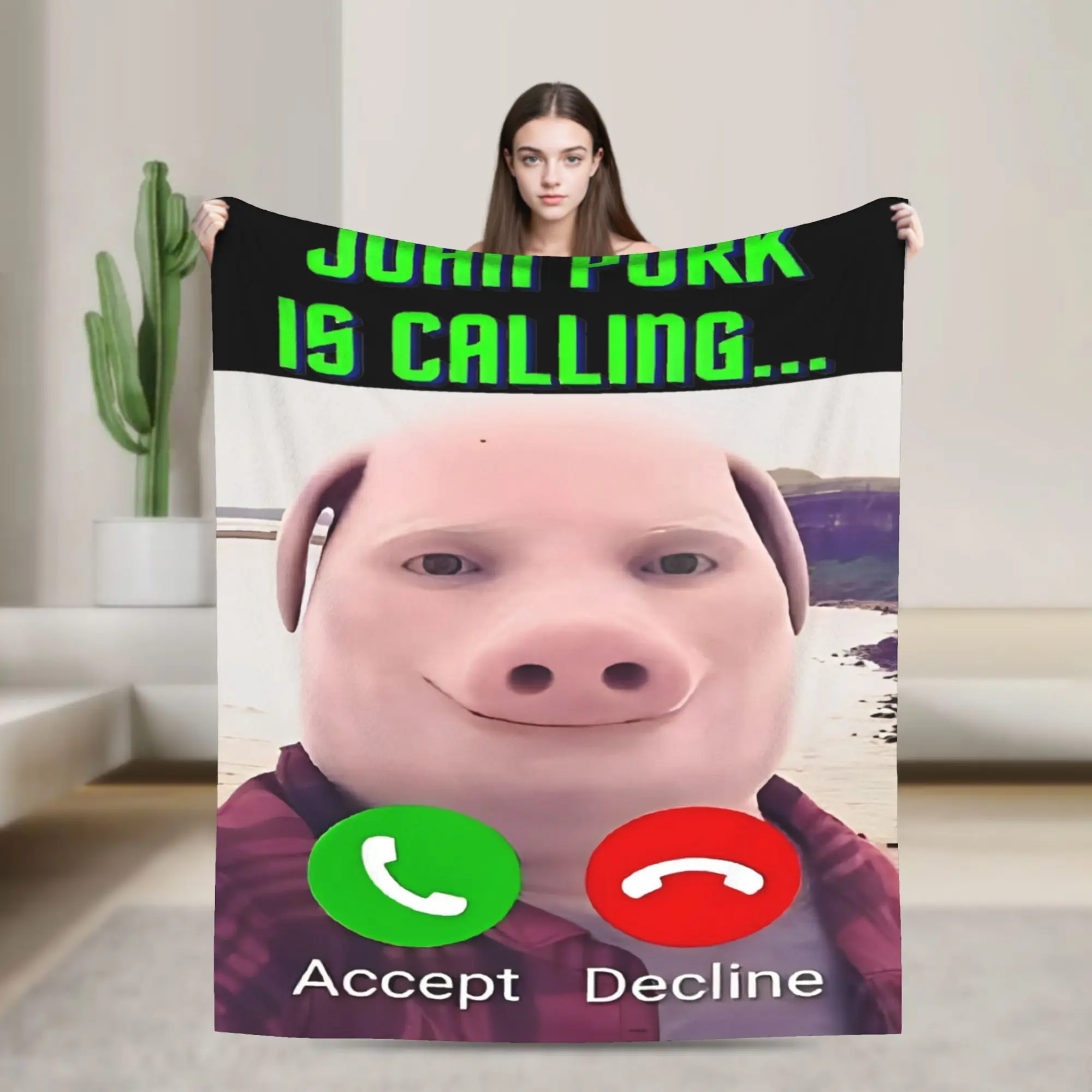 John Pork Is Calling Flannel Blanket  Funny Throw Blankets for  Sofa Bedding Lounge 200x150cm Bedspreads