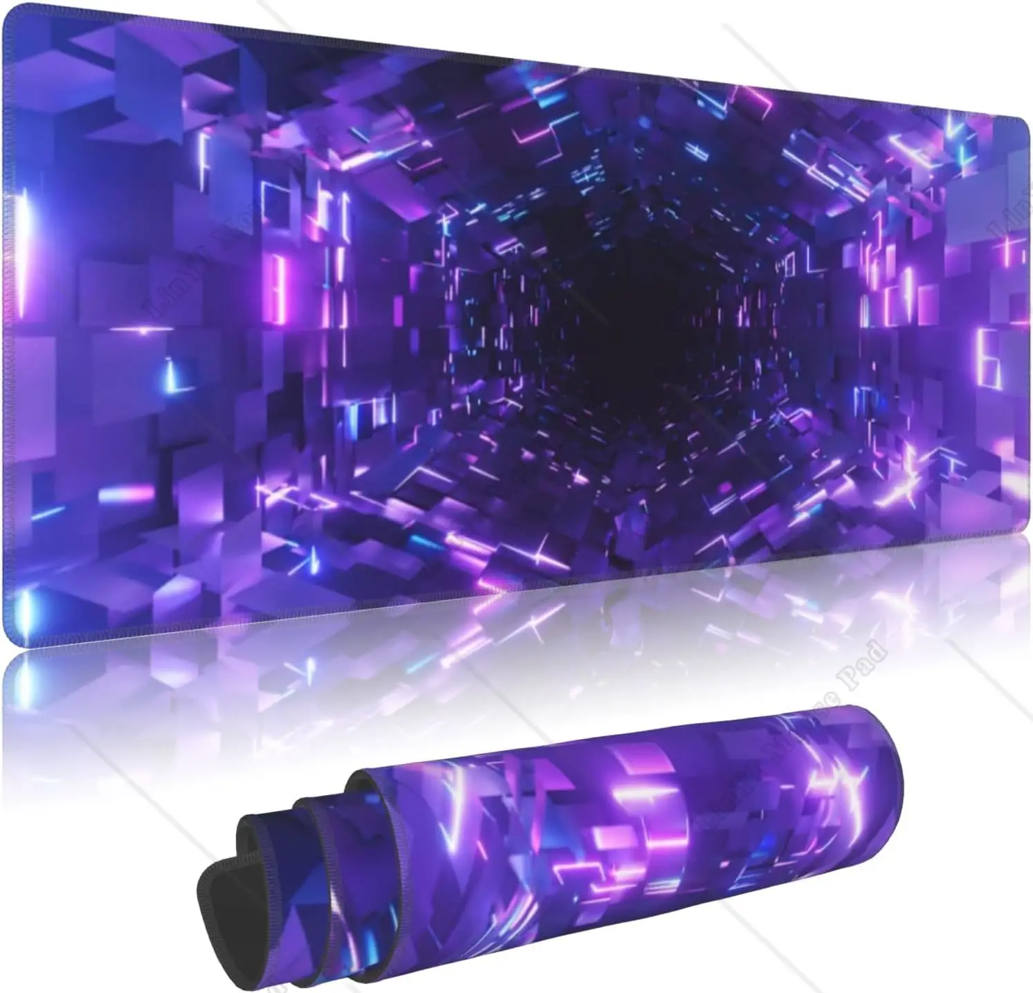 Fantasy Purple Colorful 3D Time Tunnel Gaming Mouse Pad XL Large Mouse Pad with Non Slip Rubber Base for Home 11.8 X 31.5 Inch