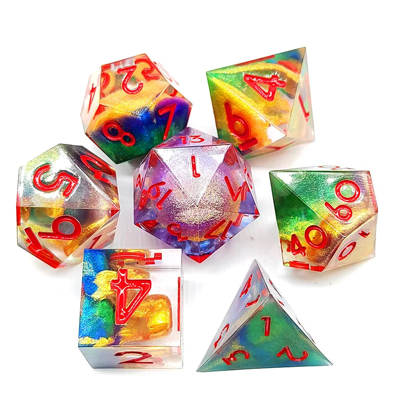 7pcs/set Colorful Tie-dye Fantasy Series Polyhedral Digital Dice Set for DND TRPG Party Entertainment Board Table Game Supplies