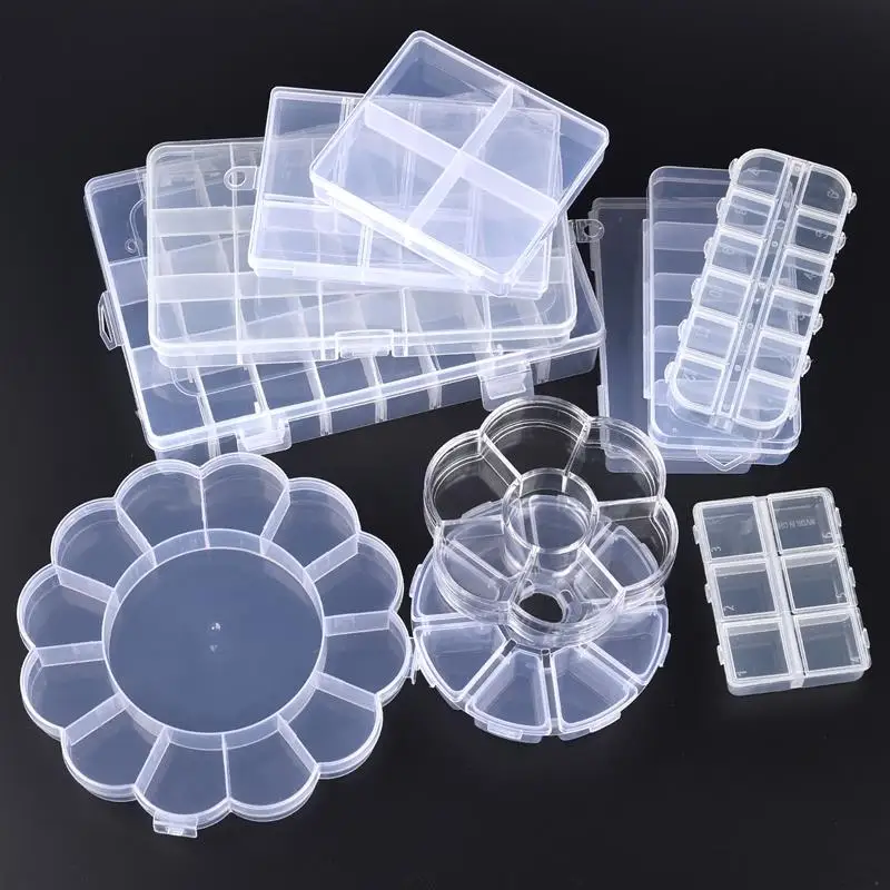 Transparent Plastic Storage Jewelry Box Compartment Adjustable Container For Beads Earring Box For Jewelry Rectangle Box Case