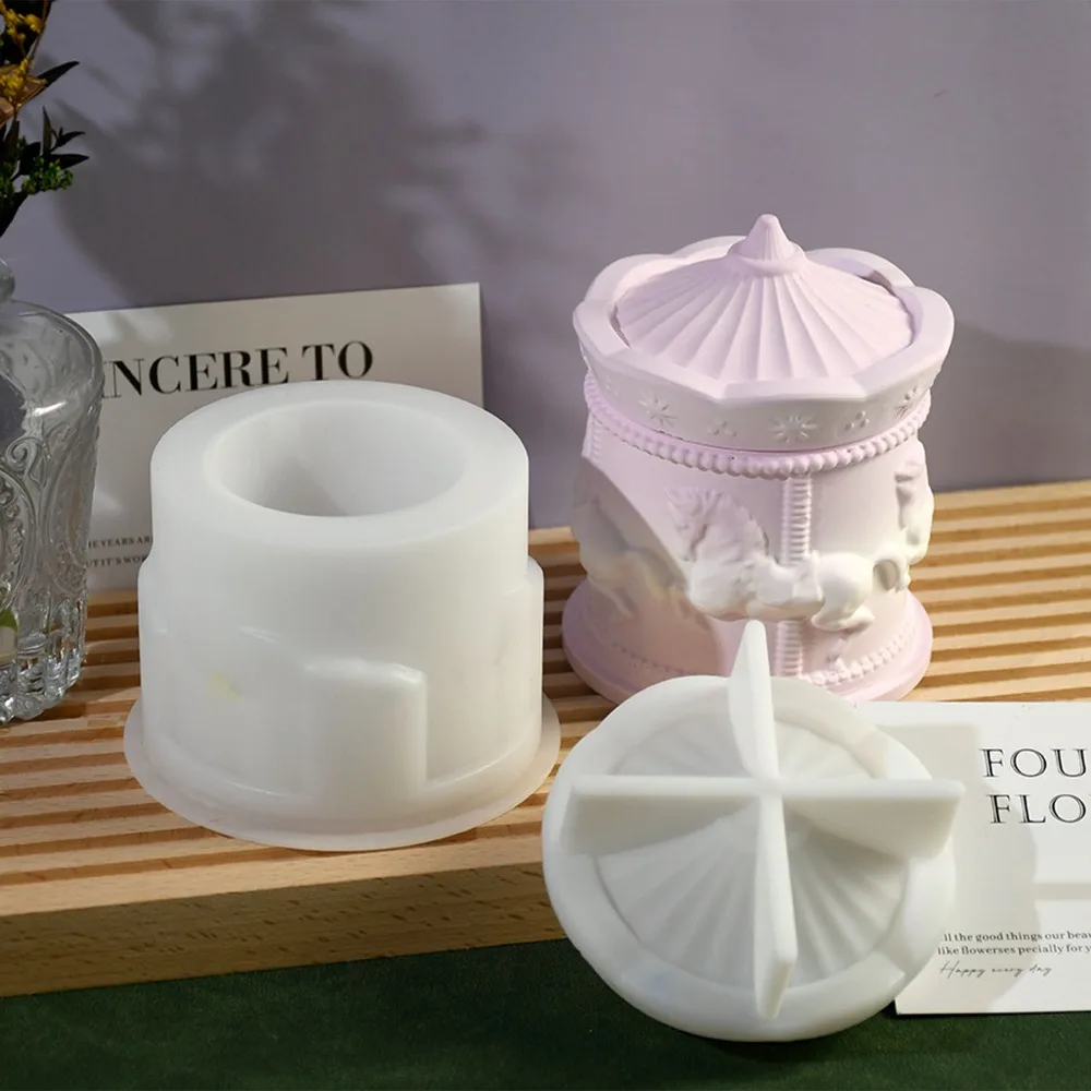 

Creative 3D Carousel Storage Box Mold DIY Crafts Handmade Carousel Silicone Mould Elegant Epoxy Cement Mould Home Living Room