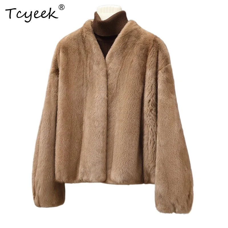 

Tcyeek Natural Female Mink Fur Coat Women Winter Clothes 2026 Womens Coat V-neck Warm New in Coats Whole Mink Шуба Женская
