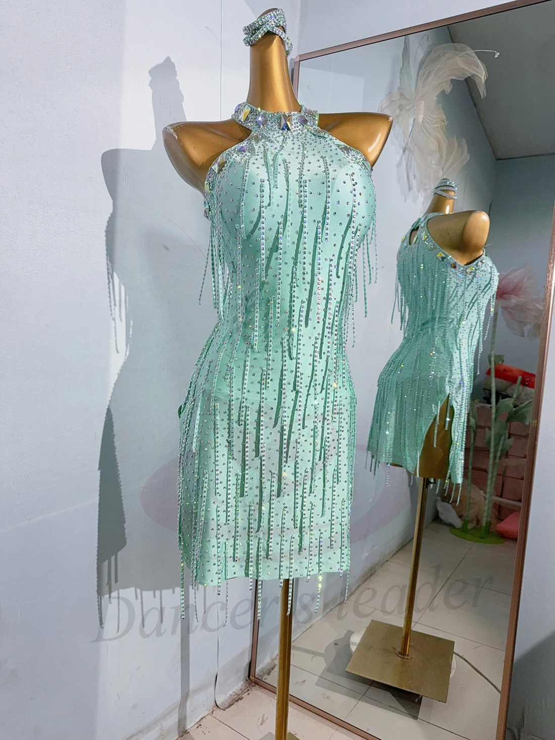 

Latin Dance Professional Dress, High-end Customized Mesh, Diamond Stripes, Tango, Women's Adult and Children's Stage Costumes