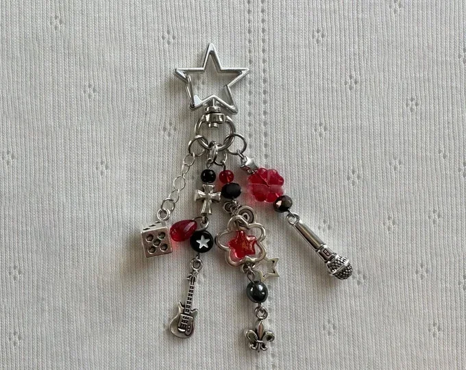 Handmade messy rock star GF avant-garde girl keychain