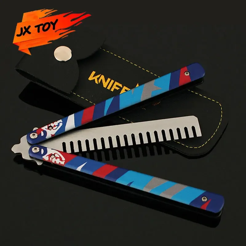 JX TOY 23cm Valorant Balisong Yoru Butterfly Comb GO Vol2 Melee Weapon Metal Model with Sheath Safety Outdoor Training Knife Toy