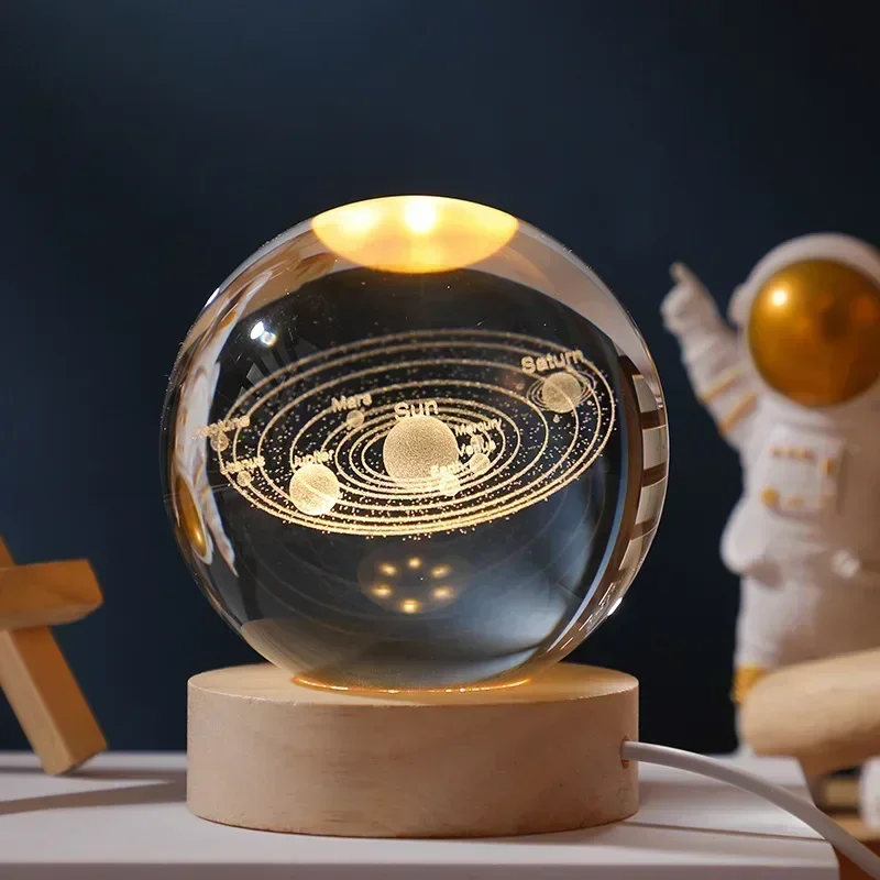 NEW 6CM 3D Crystal Ball Planet Night Light Laser Engraved Solar System Globe Astronomy Festival Gifts Home Desktop Decoration