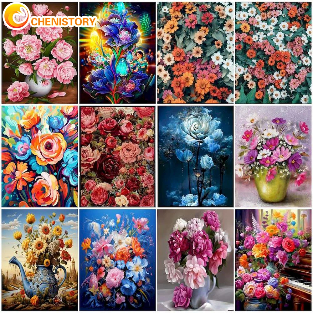 

CHENISTORY Diy Oil Painting By Numbers Flower Picture Of Coloring By Numbers Acrylic Paint Art HandPainted Canvas For Home Deco