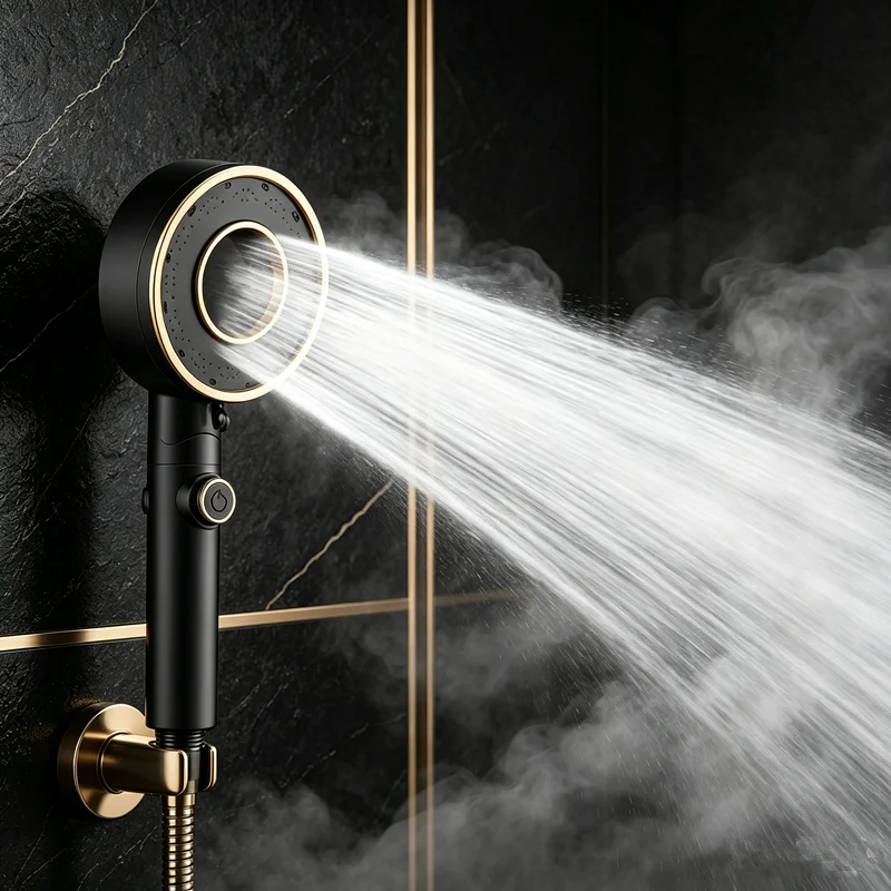 Round New pressurized handheld showerhead with pressure outlet and low-noise anti scald handle Shower Head White Black
