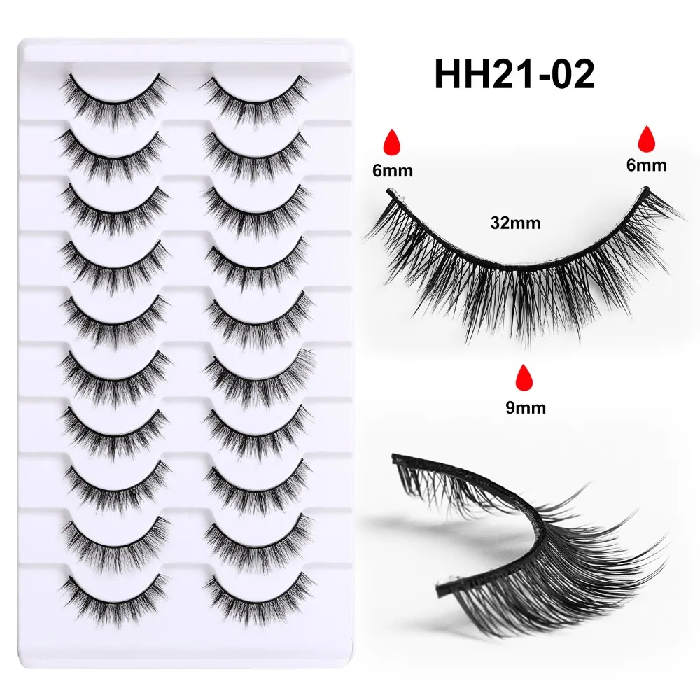 10 Pairs Soft Wispy Fluffy Fake Lashes Fluffy Thick Eyelashes Extension Dramatic Faux Mink Lashes Handmade Glue Version