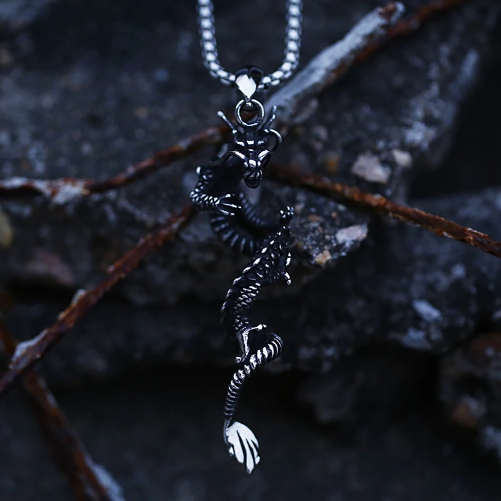 Vintage 316L Stainless Steel Dragon Sword Pendant Necklace For Men Women Punk Biker Domineering Amulet Jewelry Gift Dropshipping