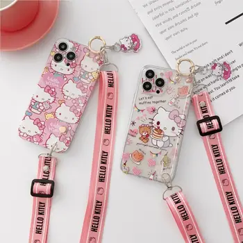 Pouzdro na telefon s motivem Hello Kitty pro Huawei Y9 Prime Y8 Y7 Y6 Y5 Pro 2018 Y8P Y7P Y6P Y5P Y7A Y8S s přívěskem na šňůrku přes rameno a crossbody 8 nejlepší prodej Pouzdro na Huawei Y7 Prime - №6