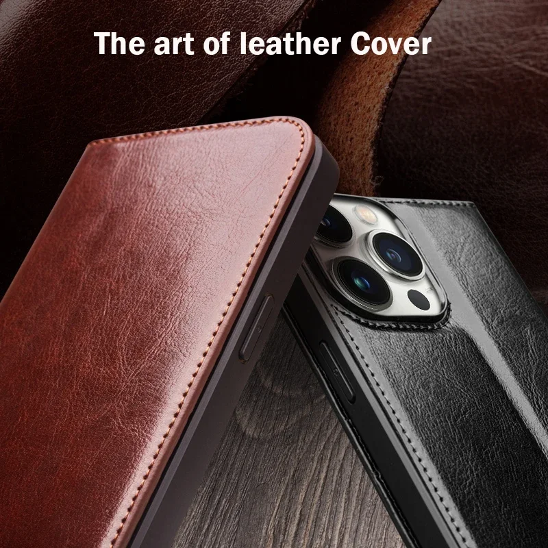 QIALINO Genuine Leather Flip Case for iPhone 15 Plus Handmade Fashion Business Cover with Card Slots for iPhone 15 Pro Max/15