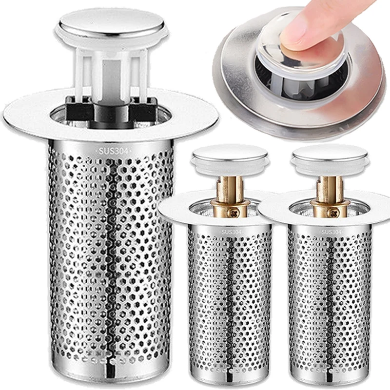 Stainless Steel Floor Drain Filter, Hair Catcher, Waste Plug, Anti Odor, Pop-Up, Bounce Core, Home Kitchen and Bathroom