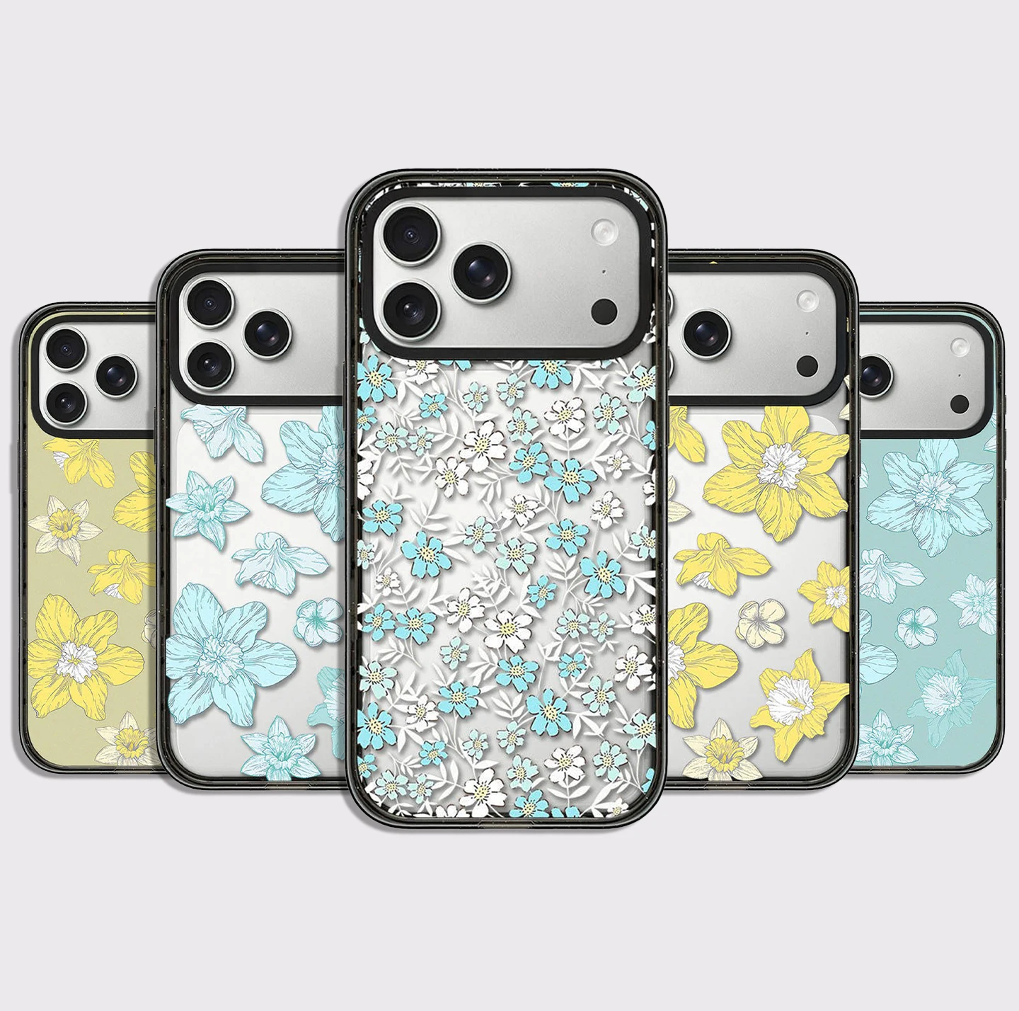 Blue White Yellow Flowers Impact Black Border Magnetic Cover for IPhone 12 13 14 15 16 17 Pro Max Case for IPhone 17 Air