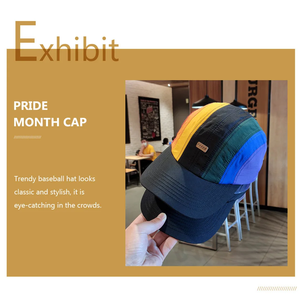 

Trendy Rainbow Baseball Cap Sun Resistant Cotton Material Eye Catching Design for Pride Month Photo Prop Outdoor Wear