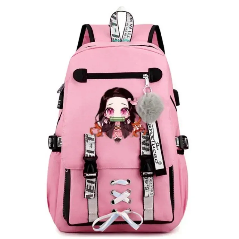 Anime Kamado Nezuko Demon Slayer Cosplay Mochila escolar unisex para estudiantes Mochila de dibujos animados Mochila de viaje para computadora portátil Bolsa al aire libre fy1;