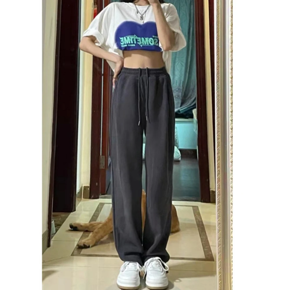 بنطال رياضي عالي الخصر واسع الساق مع أصفاد مستقيمة الساق