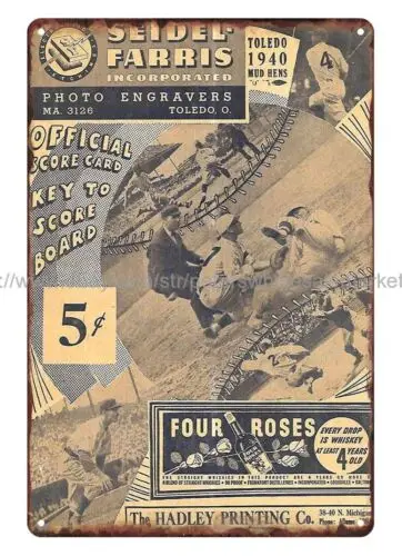 1940 baseball Toledo Mud Hens-St. Paul Saints Program Scorecard metal tin sign