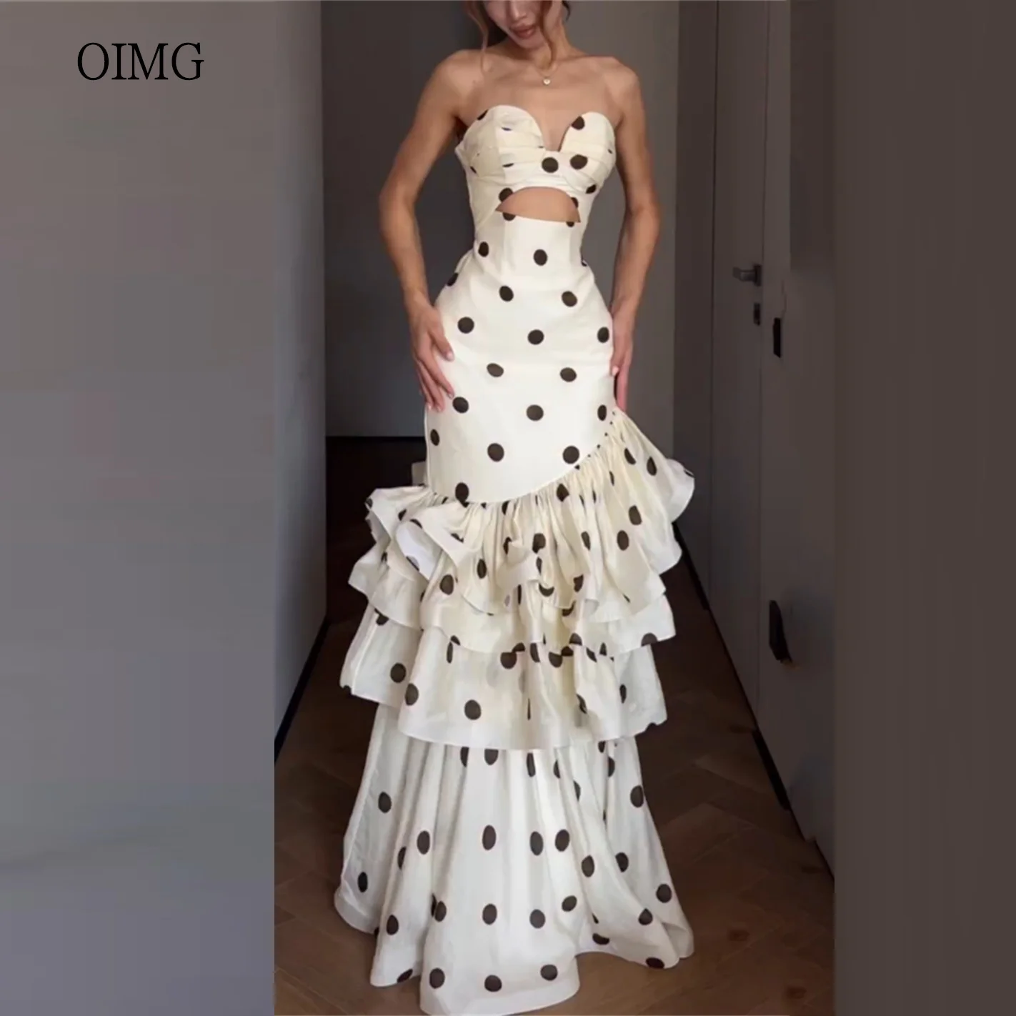 OIMG Chic Sweetheart Neck Multi-layer Prom Gowns Polka Dot Party Gown Floor Length Evening Dress vestidos de gala Customized