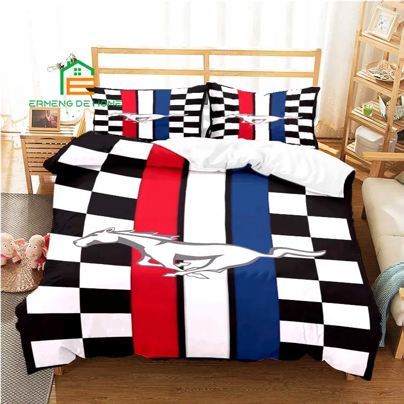 

Mustang Logo Pattern Duvet Cover Set Bedding for Aldult Kids Bed Set Game Quilt Cover Comforter Cover Bedding Set