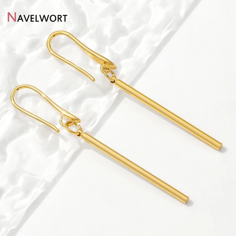 18K Gold Plated Brass Metal Long Stick Charms,Cylinder Shape Dangle Charms Pendants For Earring Necklace Making Accessories