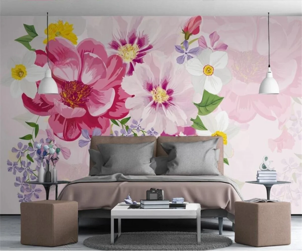 

Custom flower wallpaper Modern fresh hand-painted flowers Garden living room mural TV background wall decoration 3d wallpaper