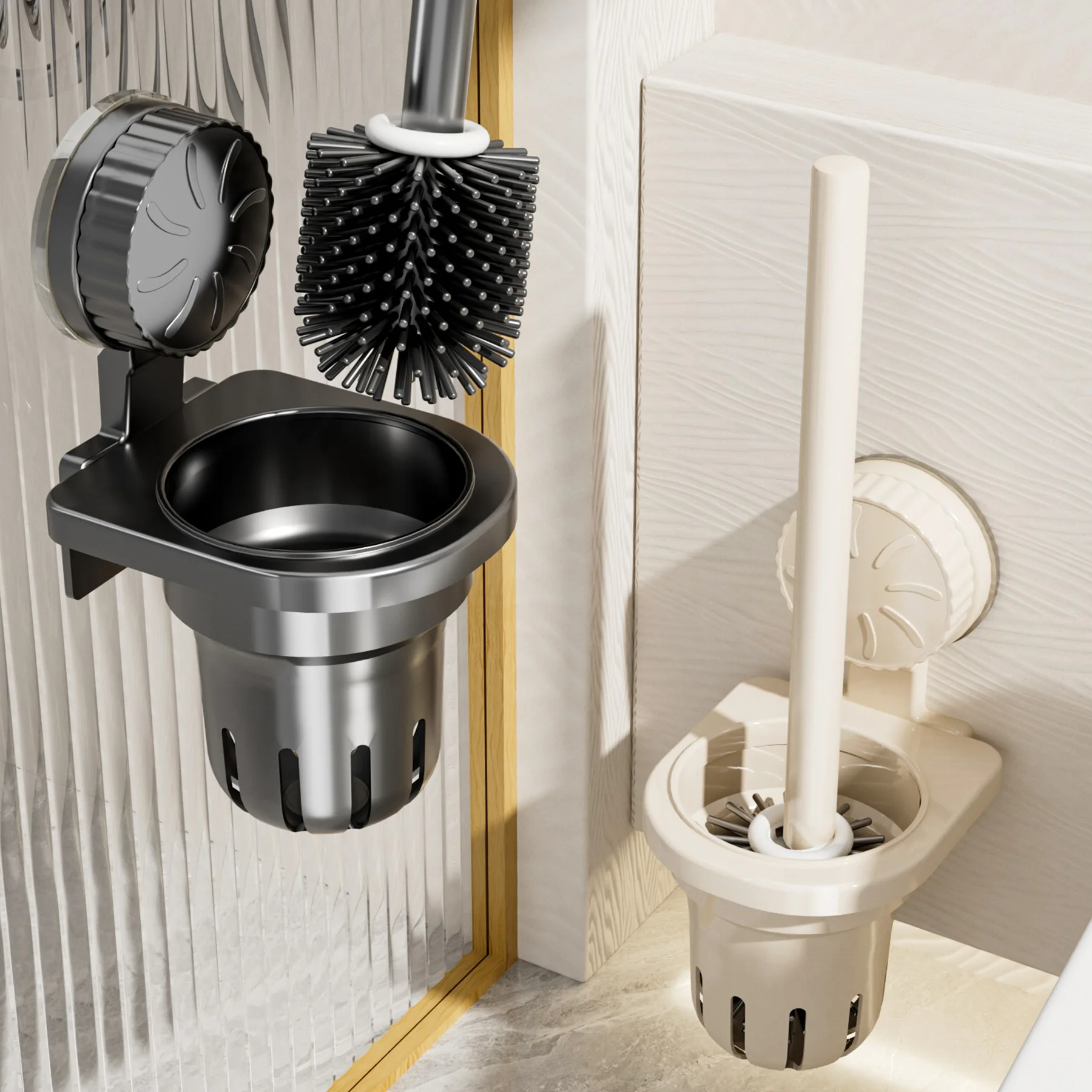 

Держатель для туалетной щетки на присоске без слепых зон, настенный, без сверления, для ванных комнат и туалетов, инструмент для уборки