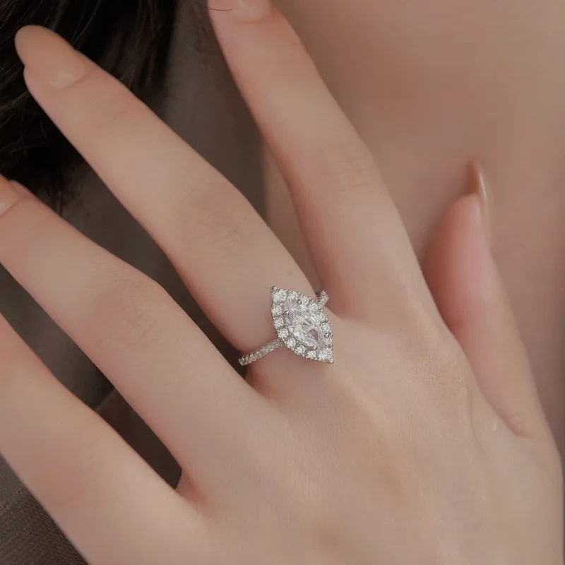 جديد S925 فضة عين الحصان الأبيض الزركون الماس مرصع خاتم أنيق شخصية خاتم الزواج خاتم المرأة بسيط