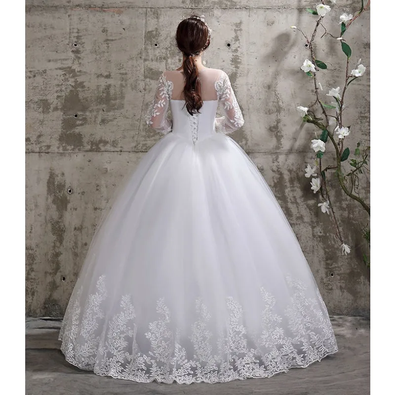 تخصيص فستان الزفاف نمط العروس زائد حجم زهرة فساتين الزفاف حالمة كامل الأكمام الزفاف الدانتيل يصل فساتين الكرة أثواب