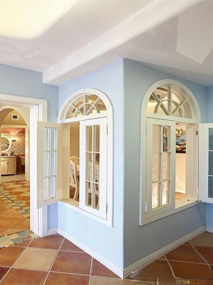 Casement Window Rural Style Window Curved Window Shaped Solid Wood Doors and Windows Customized Direct Sales