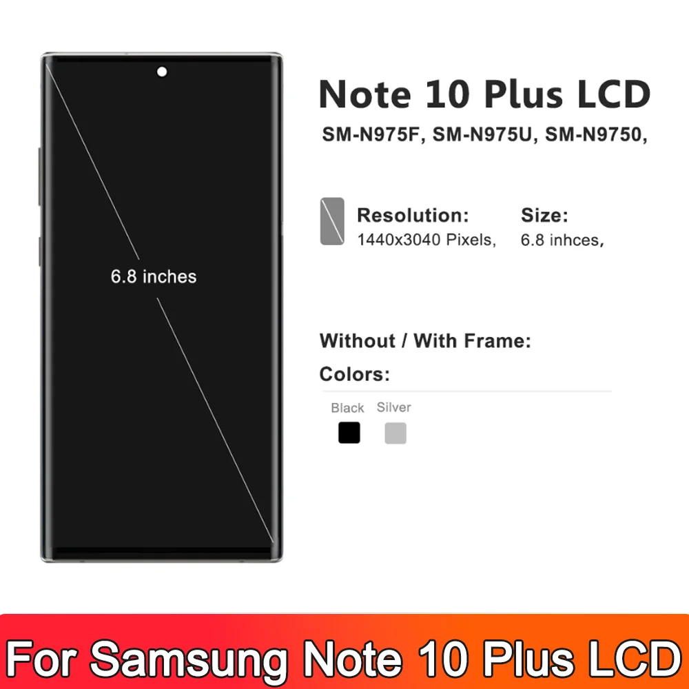 AMOLED Display Note 10 Plus For Samsung note10 plus LCD N975 N975F Touch Screen With frame Digitizer Assembly Replace