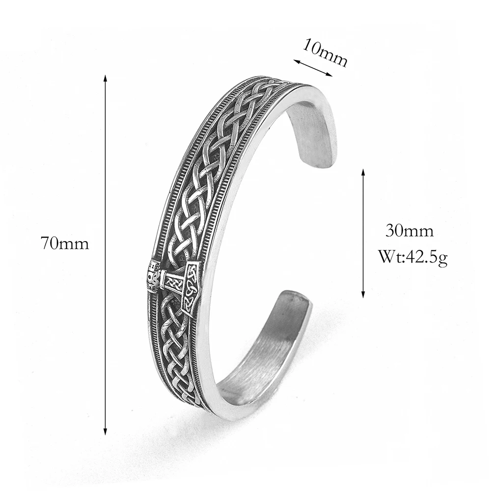 Nordic Vintage Viking Celtic Knot Cuff Bangles For Men Punk Stainless Steel Thor's Hammer Bracelet Biker Amulet Jewelry Gifts view 6