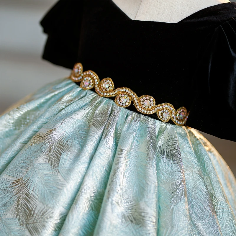 Vestido de noche exquisito con cuello cuadrado para niños, manga de linterna, primera comunión, longitud hasta el tobillo, vestidos de flores para niñas de 2 a 12 años