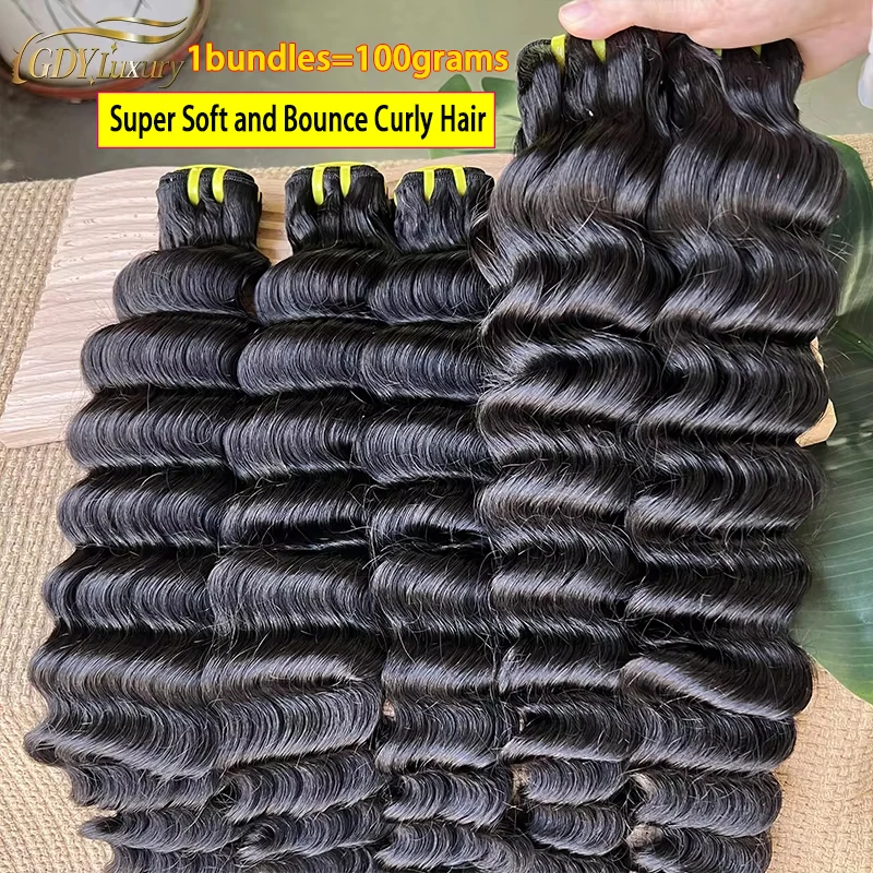 15A Unprocessed Raw Virgin Deep Wave Bundles 100% Human Hair Extensions Vietnamese Weaving Raw Human Hair Bouncy Curly Bundles