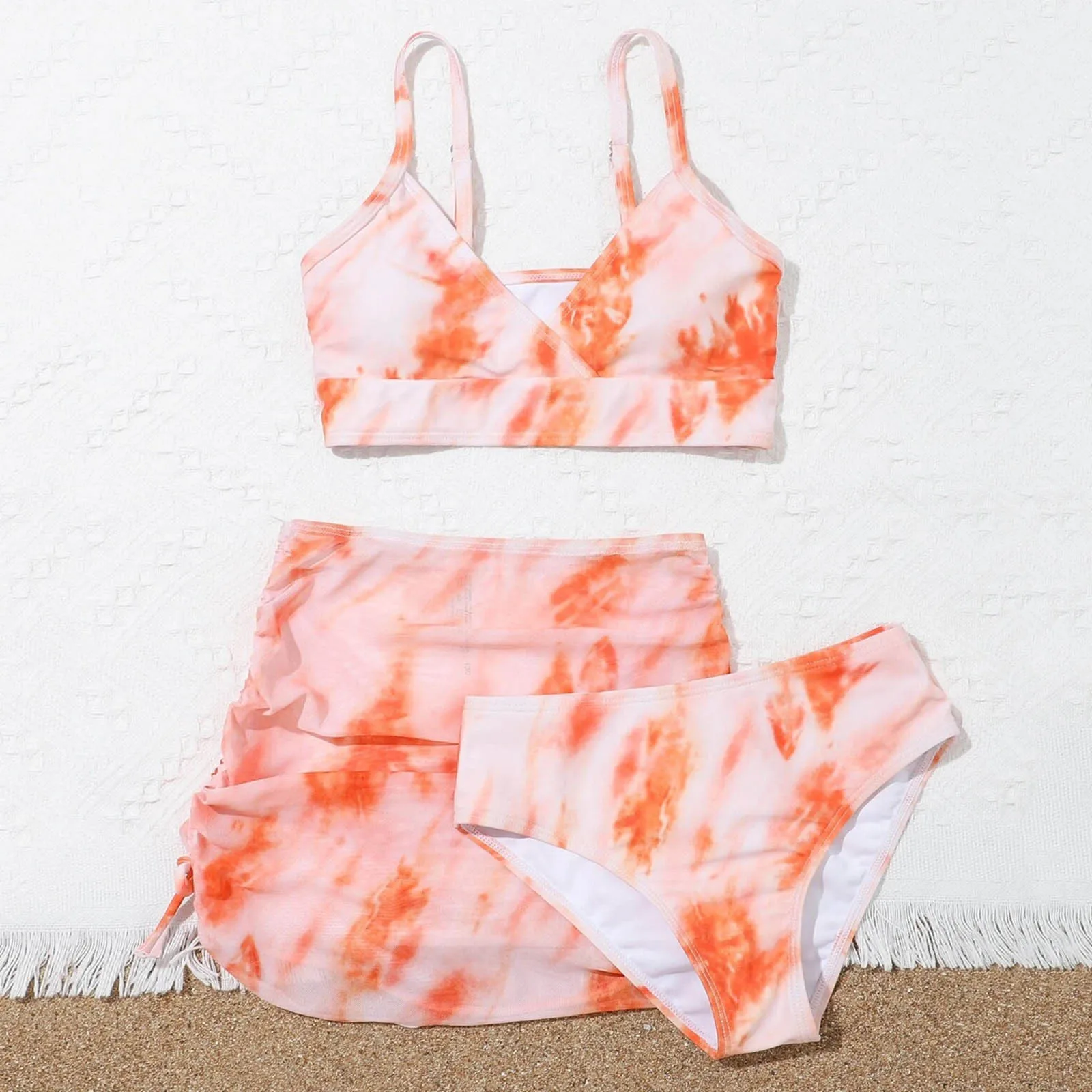 Swimwear Girls\' Summer Cute Crisscross To Dyeing Printing Floral Print Three Piece Swimsuit swimwear baby girl 2-12 Year