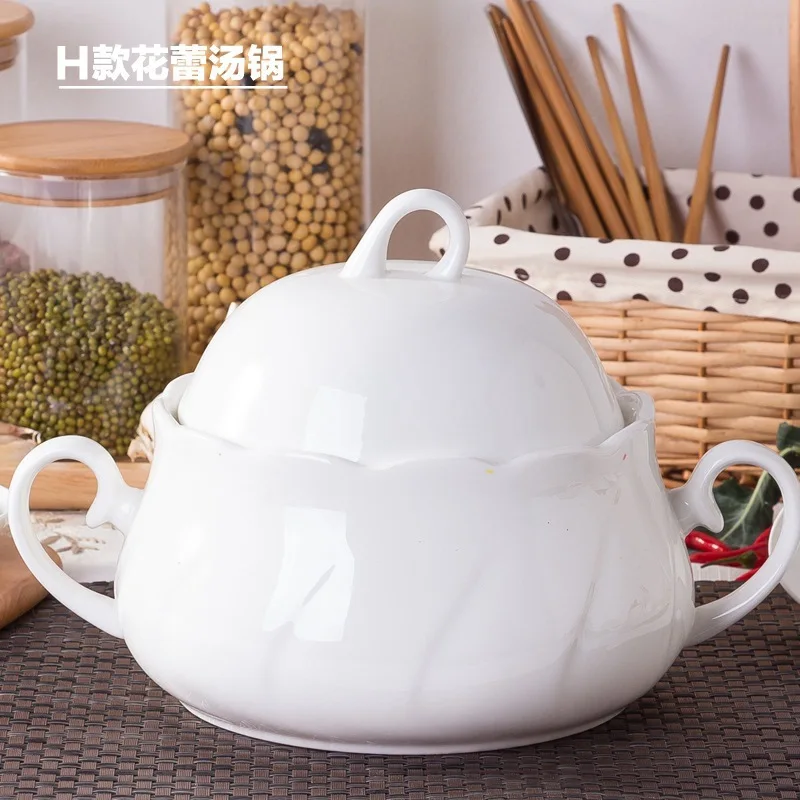 Jingdezhen Ceramic Soup Pot Pure White Bone China Soup Pot Hotel Household Soup Bowl with Cover Palace Pot