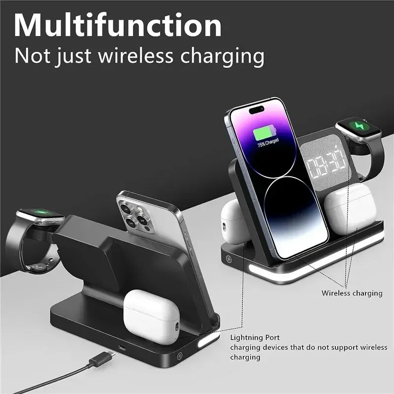 VIKEFON 6 In 1 Wireless Charger Stand LED Light For iPhone 16 15 14 13 Pro Max Apple Watch 9 8 Airpods Pro Fast Charging Station image 5