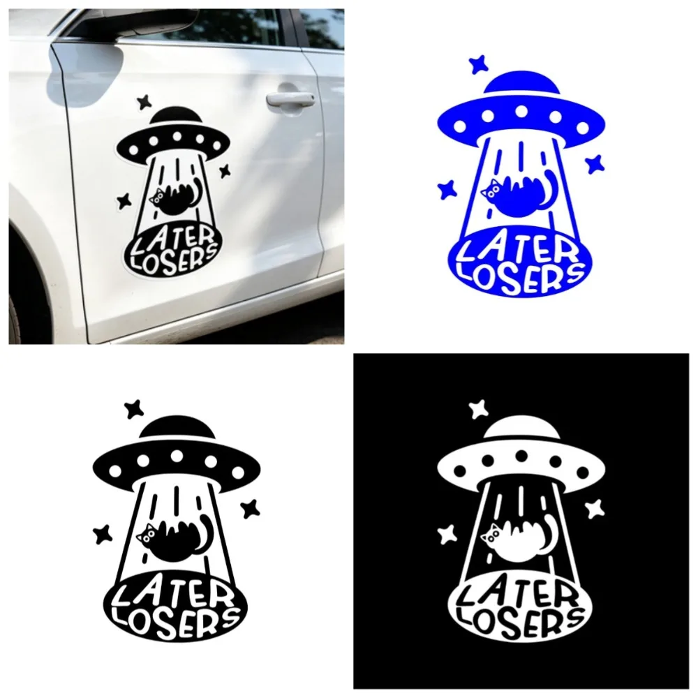 

Funny UFO Alien Abduction Cat Vinyl Car Stickers Waterproof PVC Decals For Car SUV Truck RV Van Window Decor Gift