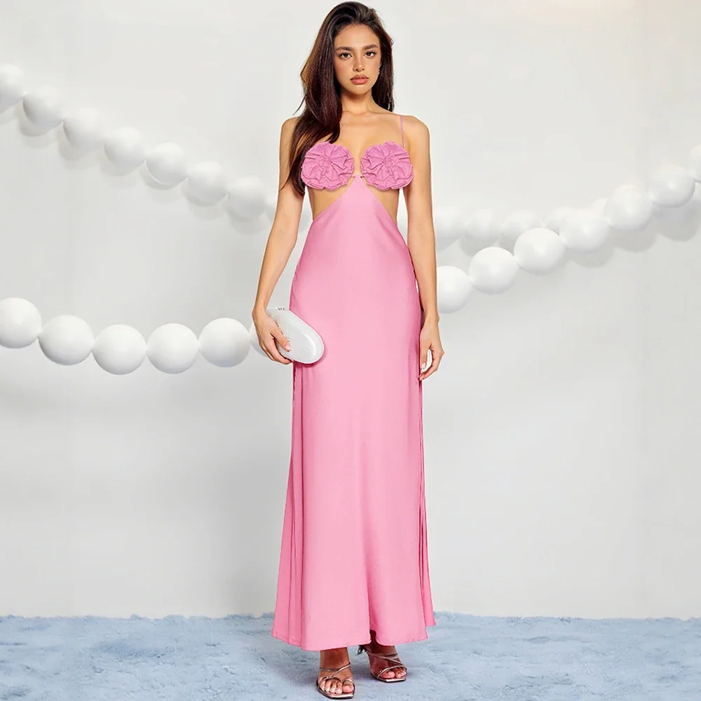 Vestidos de verano franceses sexys lisos recortados sin mangas con cuello de corazón Maxi vestidos de fiesta envolventes para mujer