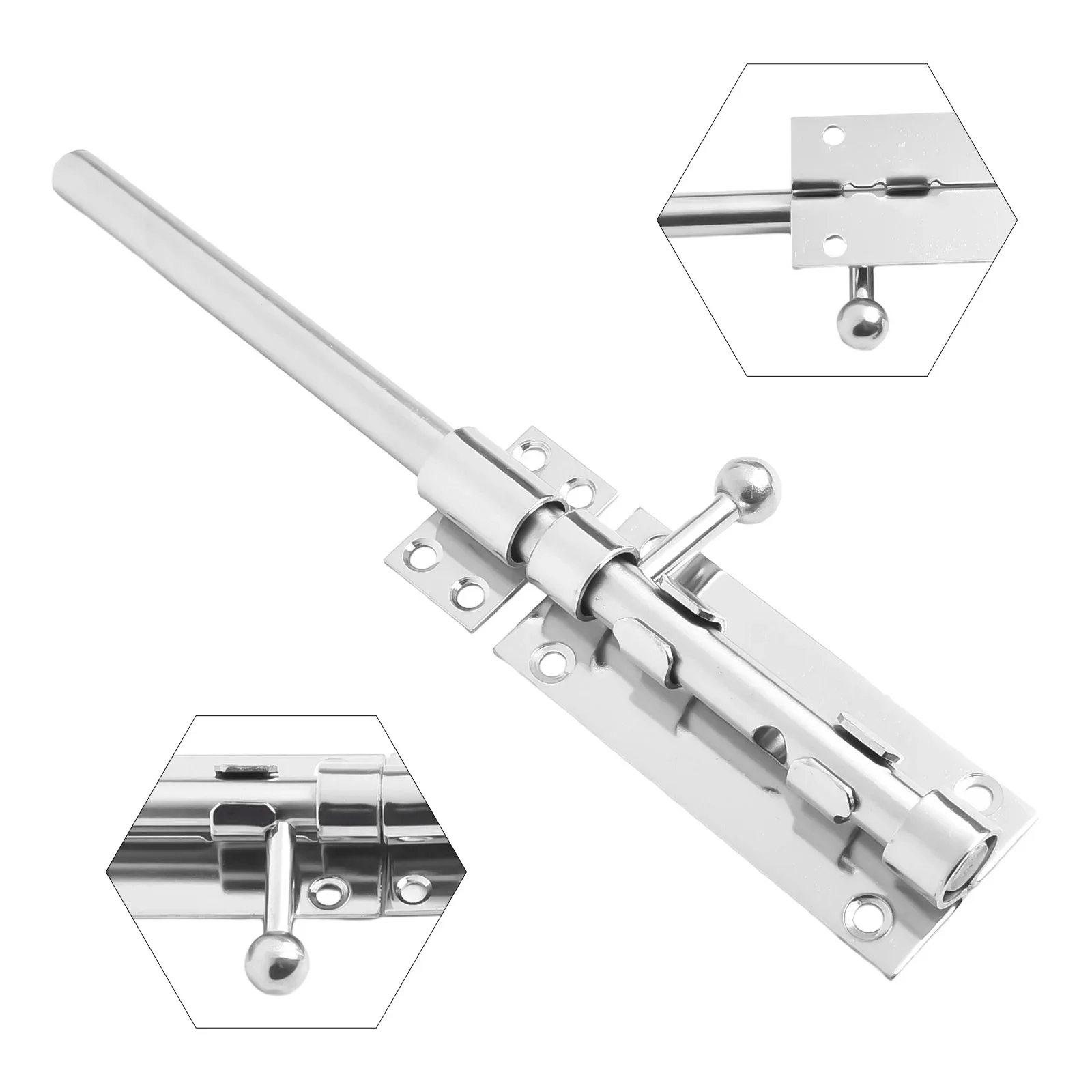 Chrome Door Lock Door Slide Bolt Enhanced Wear Resistance High Quality Stainless Steel Door Security Perfect Long Lasting
