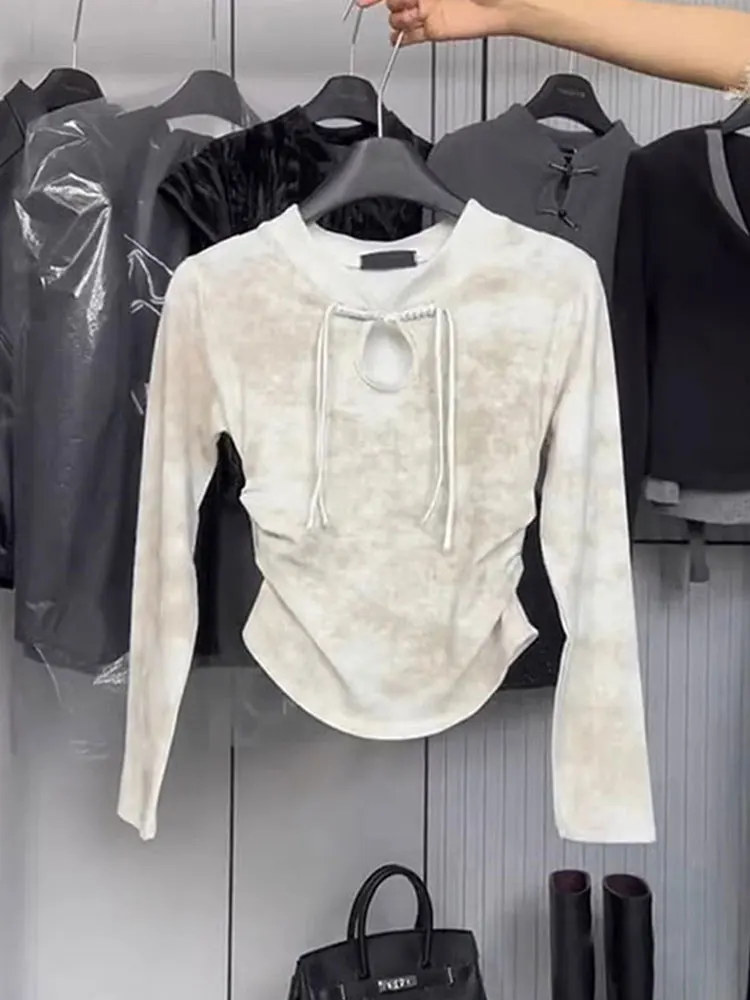 

Ele Long Sve Neline Top Удобный свободный трикотаж для женщин Асимметричный дизайн Ранняя осень Сводная основа L...