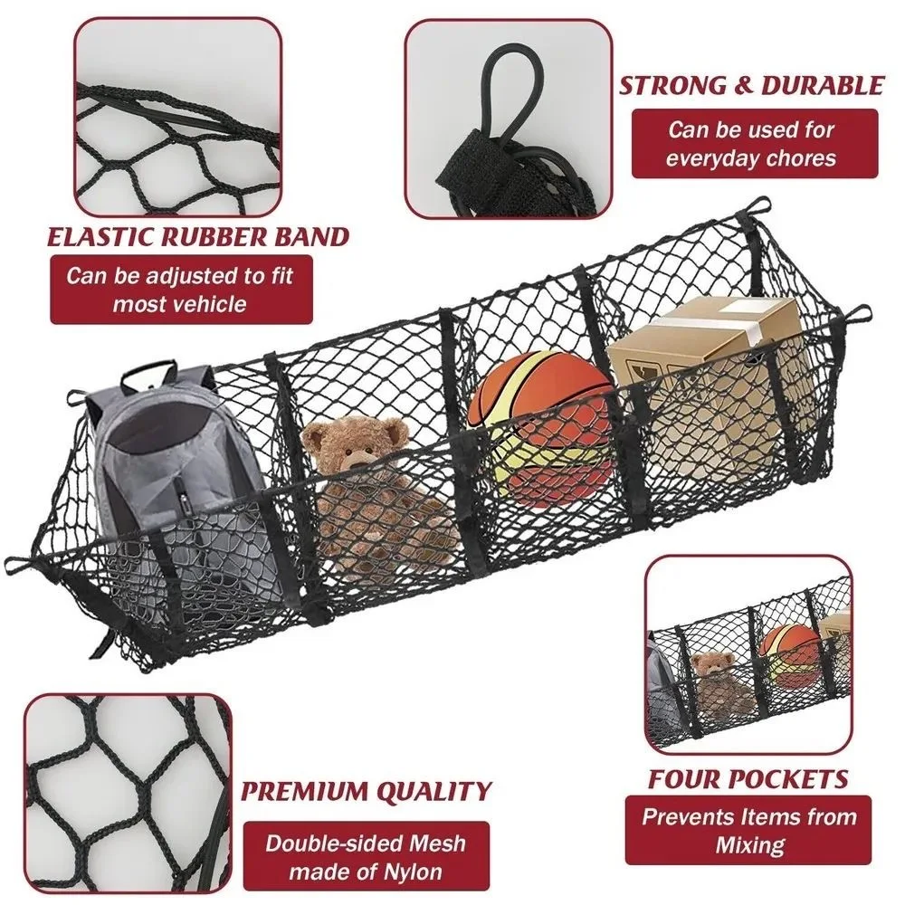 4 Pockets Cargo Net Stretchy Trunk Storage Organizer Net Heavy-Duty Luggage Holder with Mount Kit for SUV Pickup Truck Van