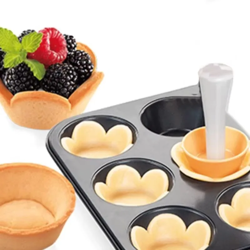 Pastry Dough Tamper Kit Kitchen Flower Round Cookie Cutter Set Cupcake Muffin Tart Shells Mold Round/Phyllo Tartlet Shell Maker