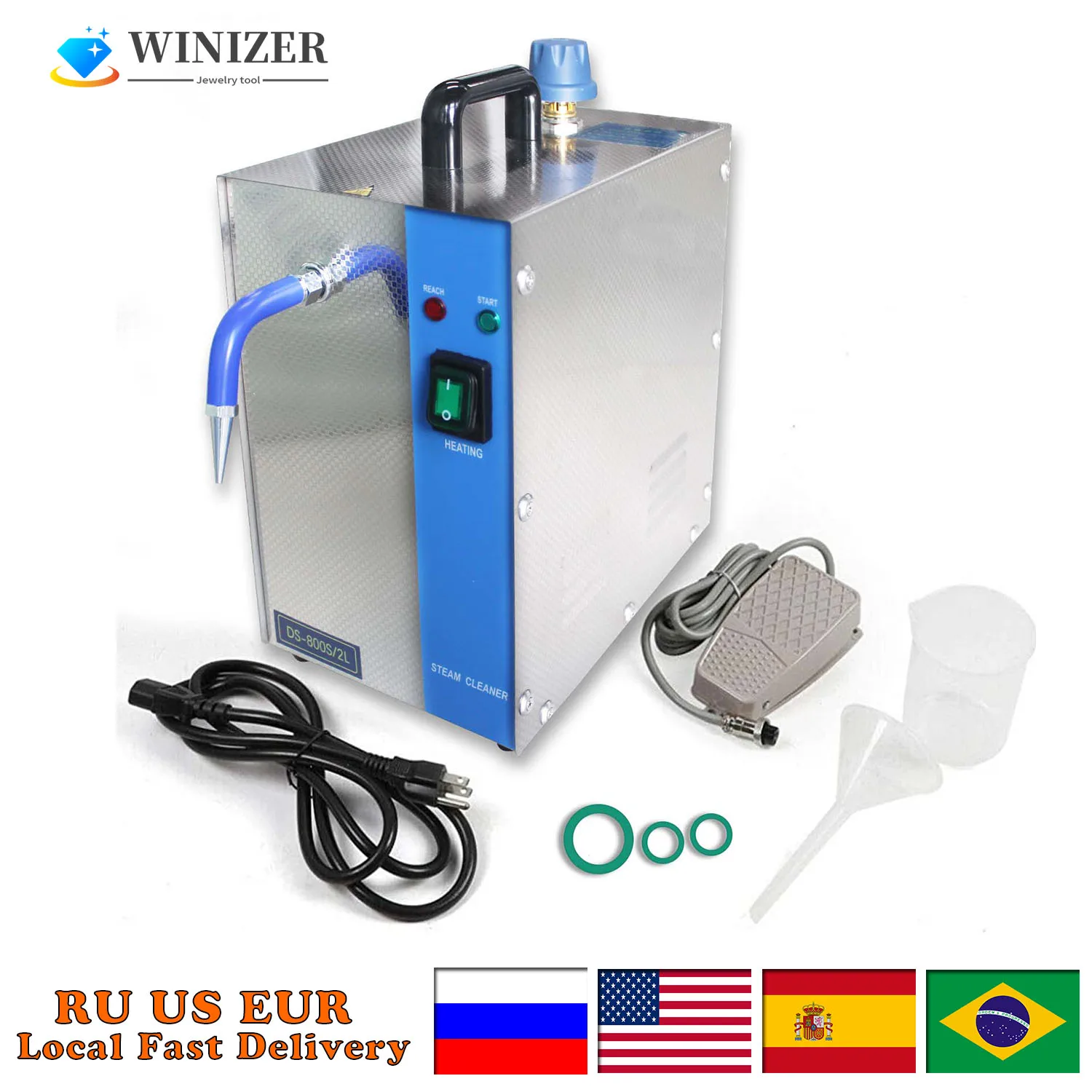 Aço inoxidável Electric Steaming Cleaner, Equipamento De Limpeza De Jóias, Gem Washer, Ouro e Prata, 2L1300W